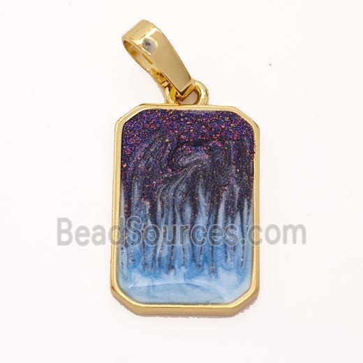 Copper Rectangle Pendant Painted 18K Gold Plated