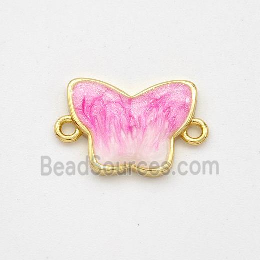 Copper Butterfly Connector Pink Painted 18K Gold Plated