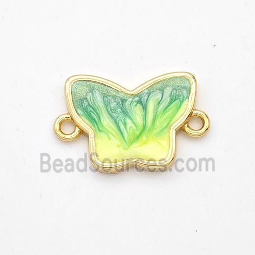 Copper Butterfly Connector Yellowgreen Painted 18K Gold Plated