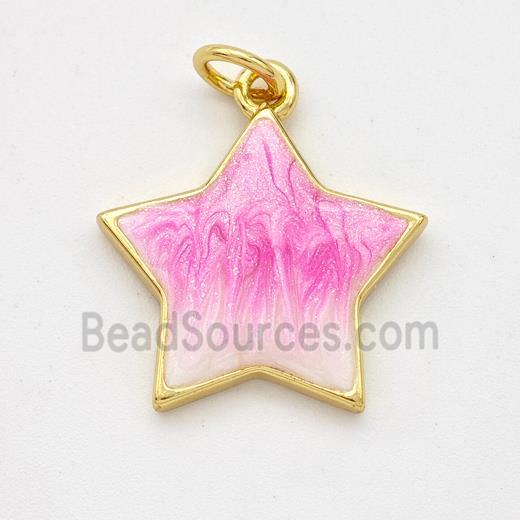 Copper Star Pendant Pink Painted 18K Gold Plated