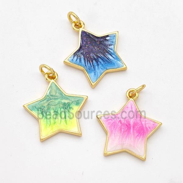 Copper Star Pendant Painted 18K Gold Plated Mixed