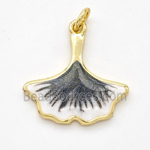 Copper Ginkgo-Leaf Pendant Black Painted 18K Gold Plated