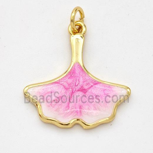 Copper Ginkgo-Leaf Pendant Pink Painted 18K Gold Plated