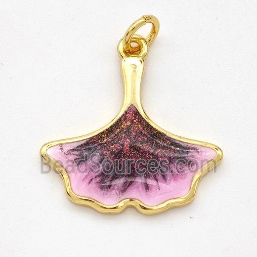 Copper Ginkgo-Leaf Pendant Painted 18K Gold Plated