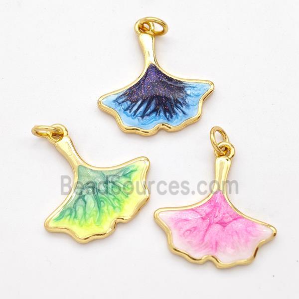 Copper Ginkgo-Leaf Pendant Painted 18K Gold Plated Mixed