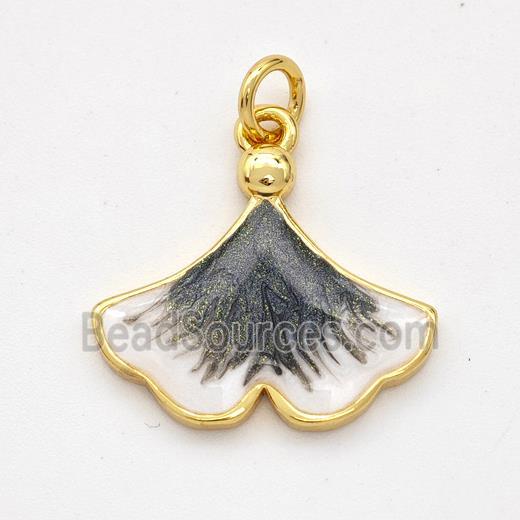 Copper Ginkgo-Leaf Pendant Black Painted 18K Gold Plated