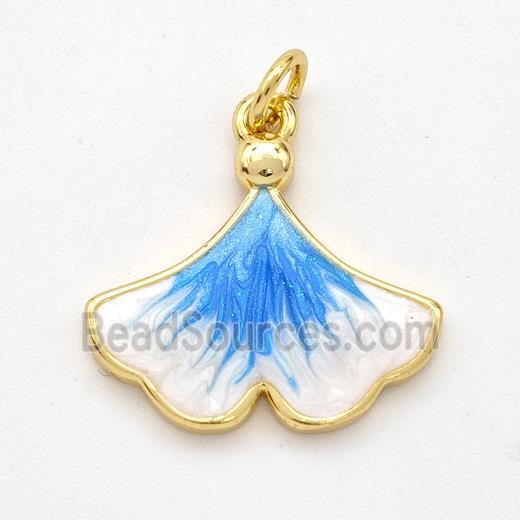 Copper Ginkgo-Leaf Pendant Blue Painted 18K Gold Plated