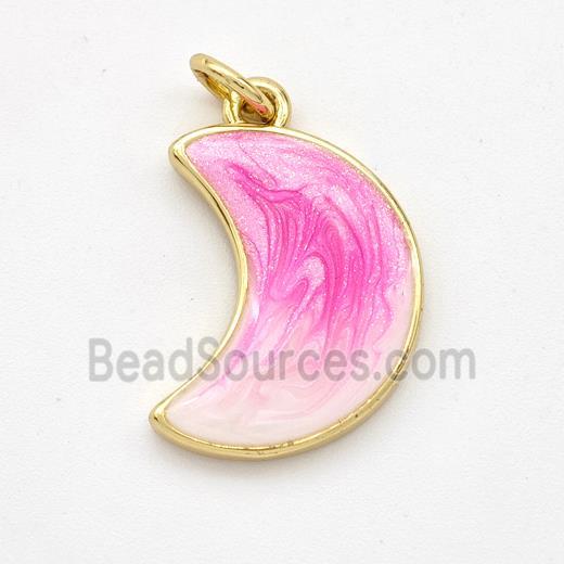 Copper Moon Pendant Pink Painted 18K Gold Plated