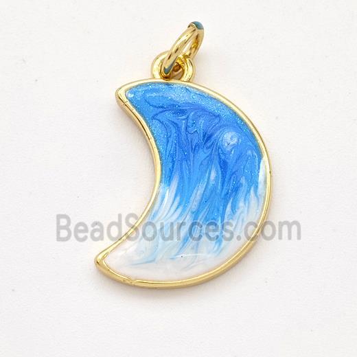 Copper Moon Pendant Blue Painted 18K Gold Plated