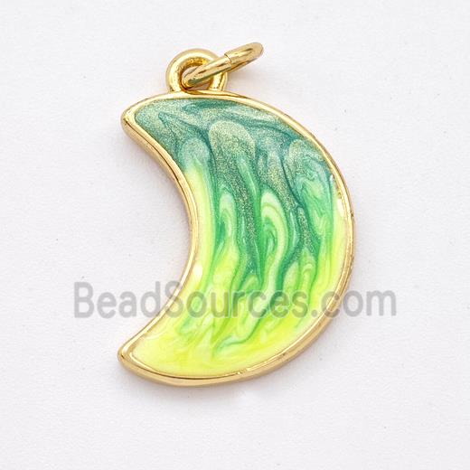 Copper Moon Pendant Yellowgreen Painted 18K Gold Plated