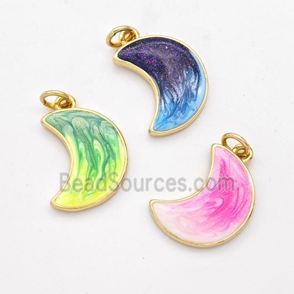 Copper Moon Pendant Painted 18K Gold Plated Mixed