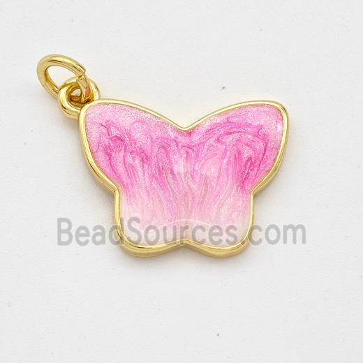 Copper Butterfly Pendant Pink Painted 18K Gold Plated