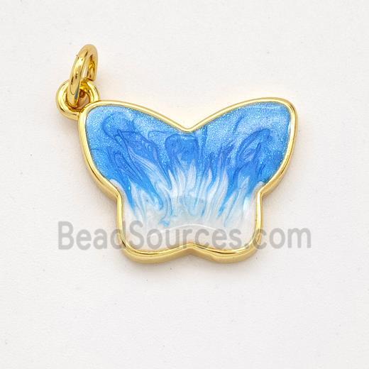 Copper Butterfly Pendant Blue Painted 18K Gold Plated