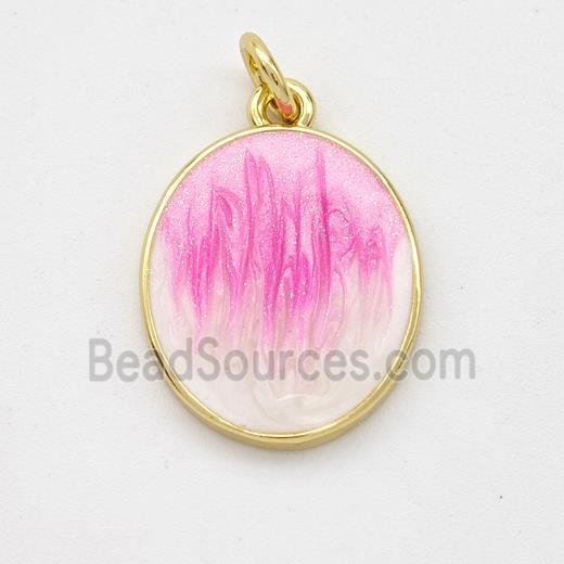 Copper Oval Pendant Pink Painted 18K Gold Plated