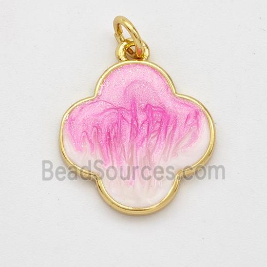 Copper Clover Pendant Pink Painted 18K Gold Plated