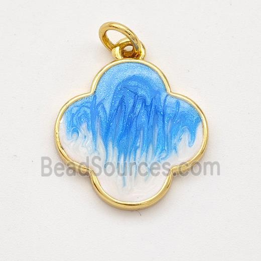 Copper Clover Pendant Blue Painted 18K Gold Plated