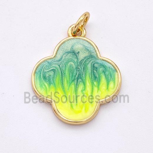 Copper Clover Pendant Yellowgreen Painted 18K Gold Plated