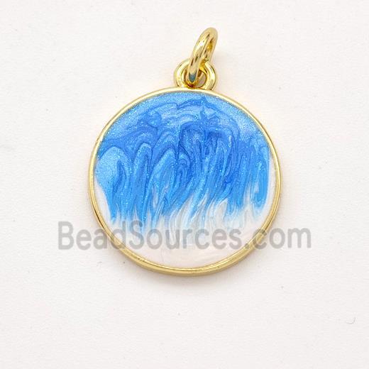 Copper Circle Pendant Blue Painted 18K Gold Plated