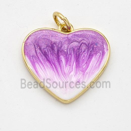 Copper Heart Pendant Purple Painted 18K Gold Plated