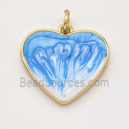 Copper Heart Pendant Blue Painted 18K Gold Plated