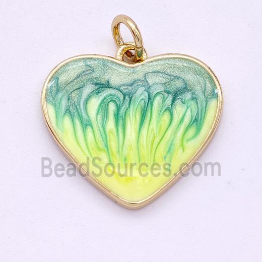 Copper Heart Pendant Yellowgreen Painted 18K Gold Plated