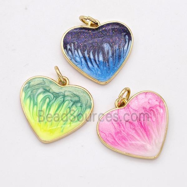 Copper Heart Pendant Painted 18K Gold Plated Mixed