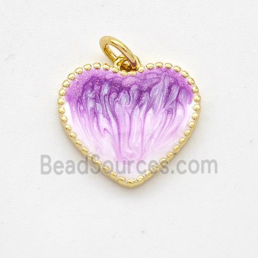 Copper Heart Pendant Purple Painted 18K Gold Plated