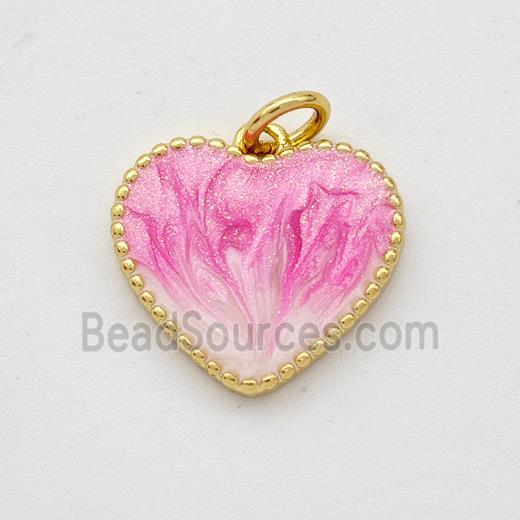 Copper Heart Pendant Pink Painted 18K Gold Plated