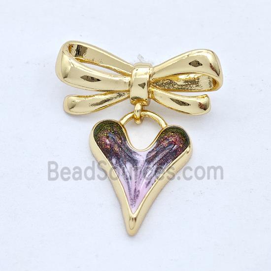 Copper Bowknot Heart Pendant Painted 18K Gold Plated