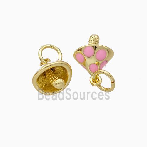 Copper Mushroom Pendant Pink Enamel Gold Plated