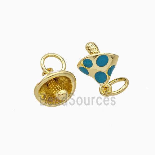 Copper Mushroom Pendant Teal Enamel Gold Plated