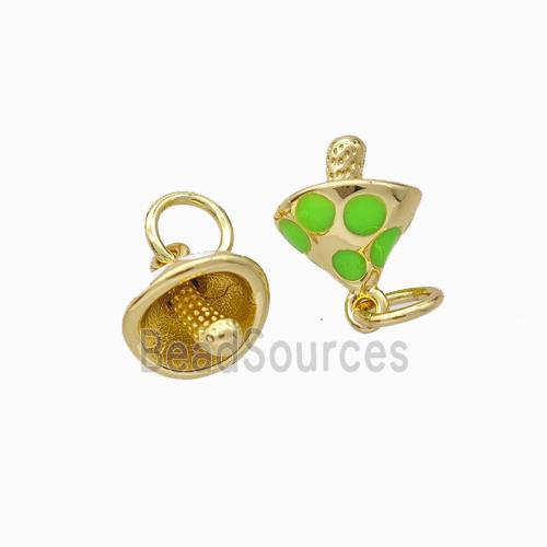 Copper Mushroom Pendant Green Enamel Gold Plated