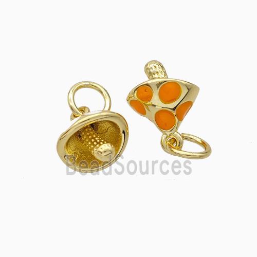 Copper Mushroom Pendant Orange Enamel Gold Plated