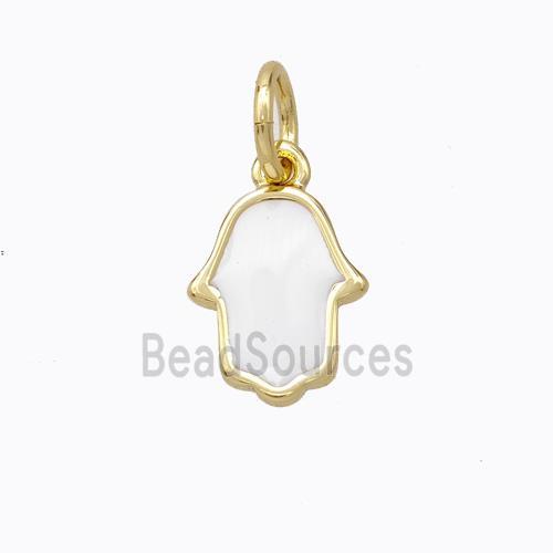 Copper Hamsahand Pendant White Enamel Gold Plated