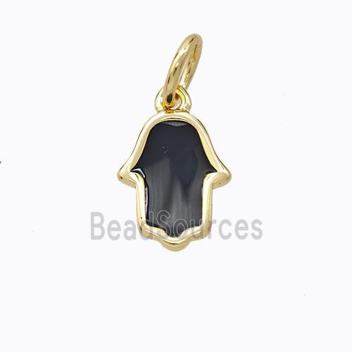 Copper Hamsahand Pendant Black Enamel Gold Plated