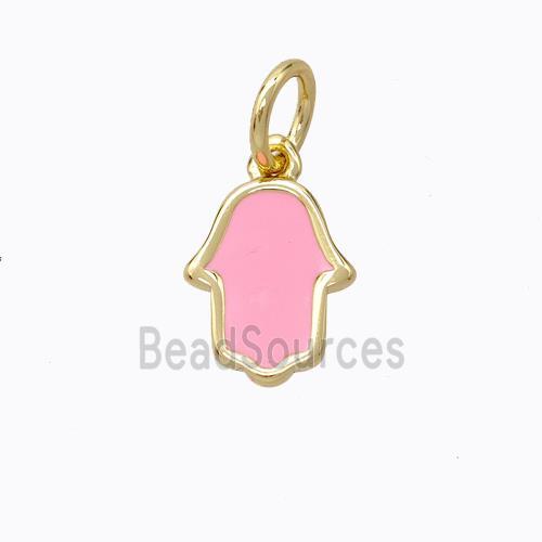 Copper Hamsahand Pendant Pink Enamel Gold Plated