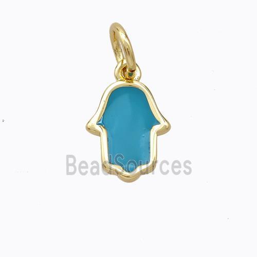 Copper Hamsahand Pendant Teal Enamel Gold Plated