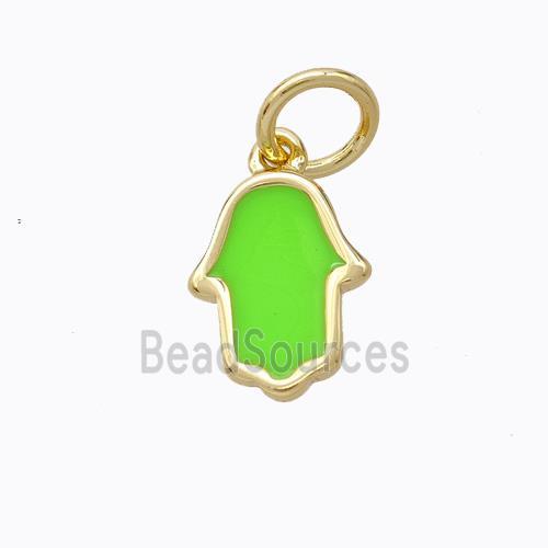 Copper Hamsahand Pendant Green Enamel Gold Plated