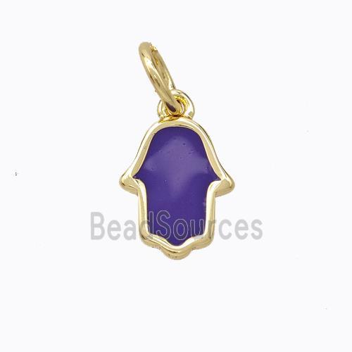 Copper Hamsahand Pendant Purple Enamel Gold Plated