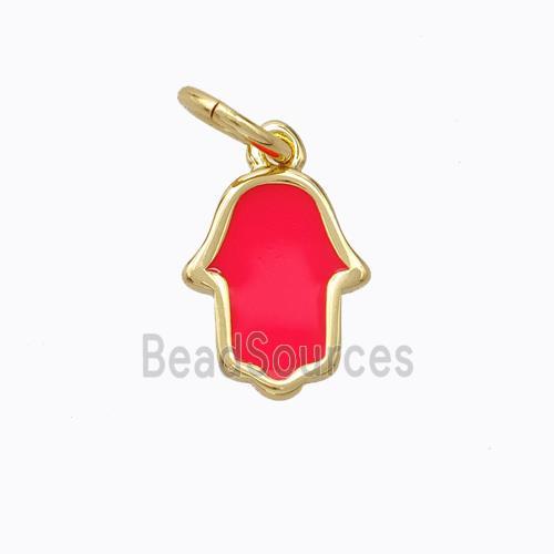 Copper Hamsahand Pendant Red Enamel Gold Plated