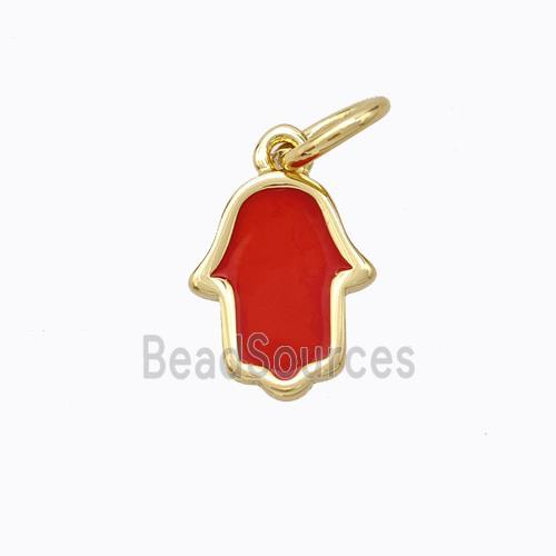 Copper Hamsahand Pendant Red Enamel Gold Plated