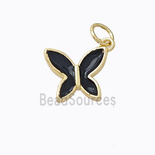 Copper Butterfly Pendant Black Enamel Gold Plated