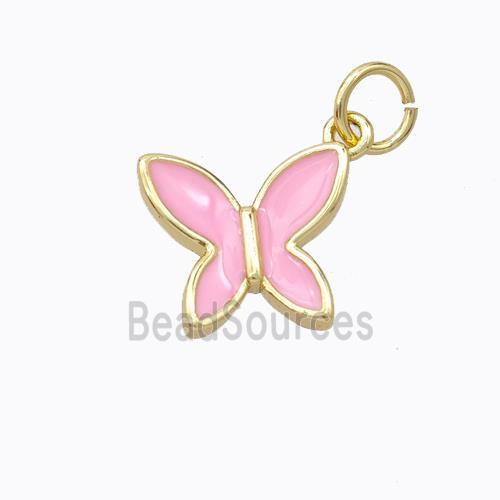 Copper Butterfly Pendant Pink Enamel Gold Plated