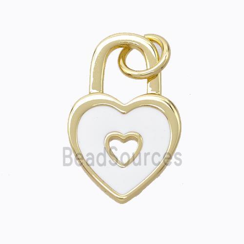 Copper Heart Lock Pendant White Enamel Gold Plated