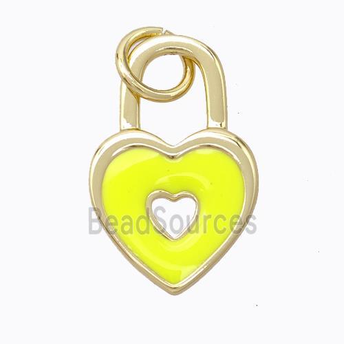 Copper Heart Lock Pendant Yellow Enamel Gold Plated