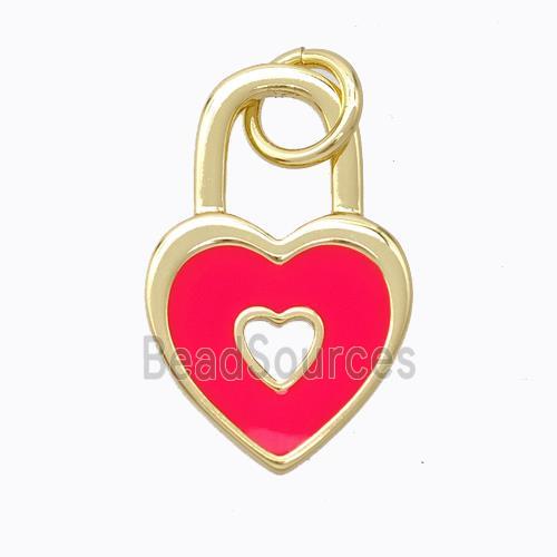 Copper Heart Lock Pendant Red Enamel Gold Plated