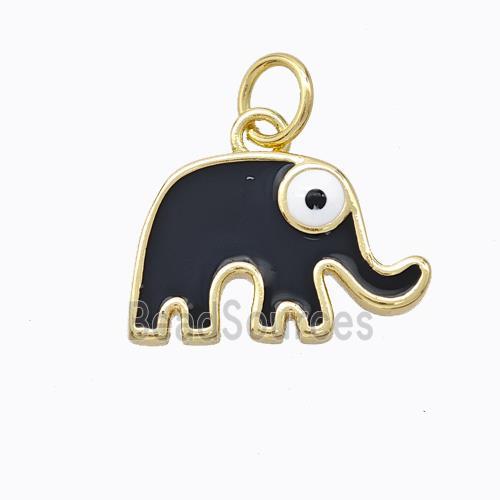 Copper Elephant Pendant Black Enamel Gold Plated