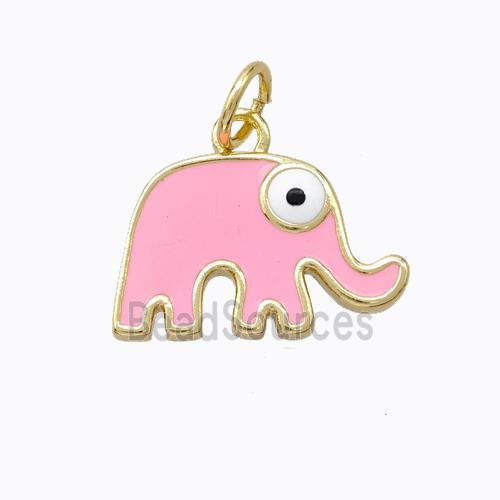 Copper Elephant Pendant Pink Enamel Gold Plated