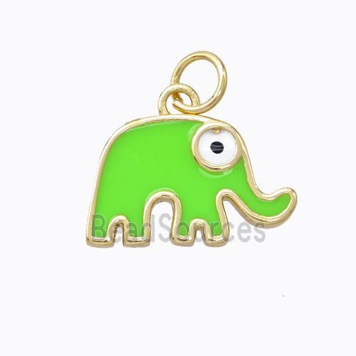 Copper Elephant Pendant Green Enamel Gold Plated