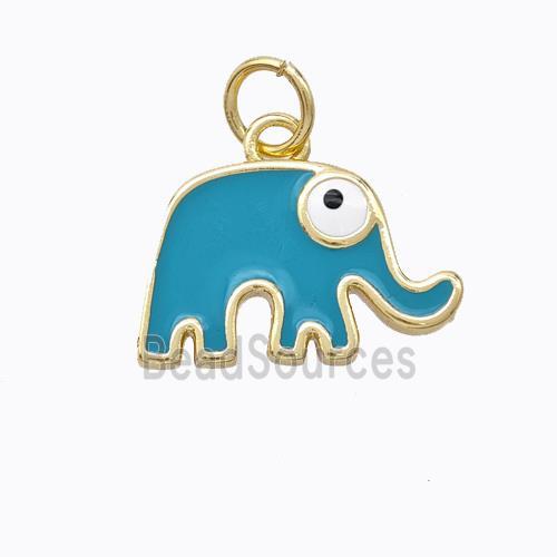 Copper Elephant Pendant Teal Enamel Gold Plated